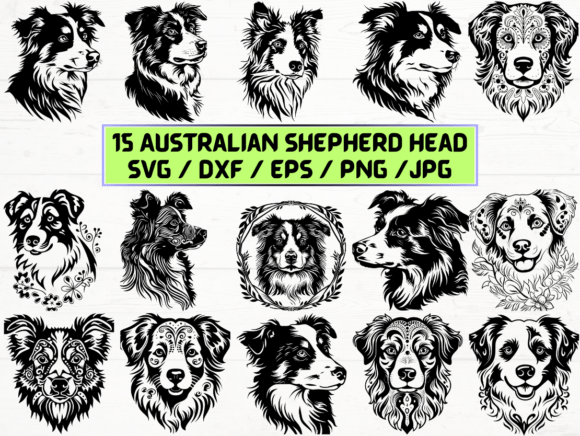 Australian Shepherd Head SVG Bundle for Graphics and Crafts