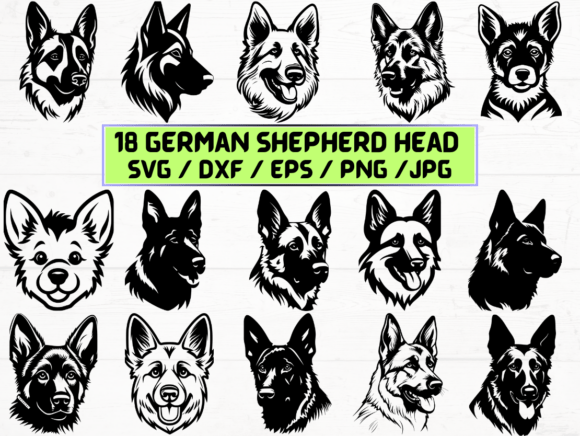 German Shepherd Head Laser Cut Graphics for Crafts