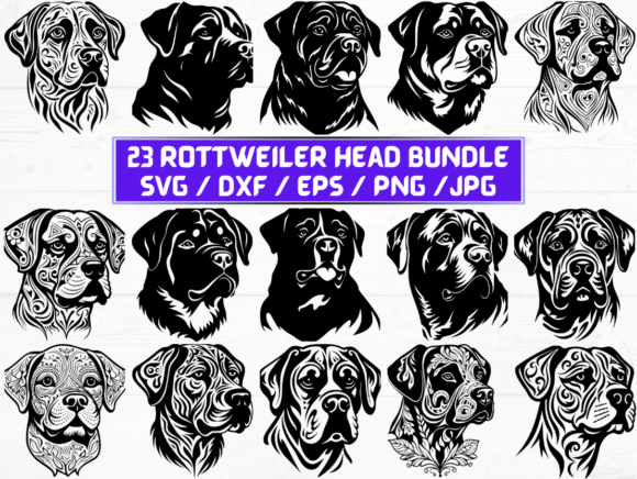 Rottweiler Head Laser Cut Graphics for Crafts
