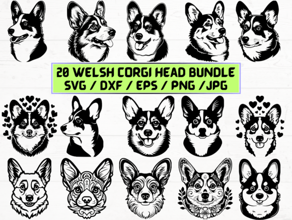 Welsh Corgi Head Laser Cut Graphics for Crafts